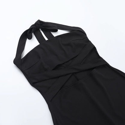 Halter cross front hollow out cut out maxi dress