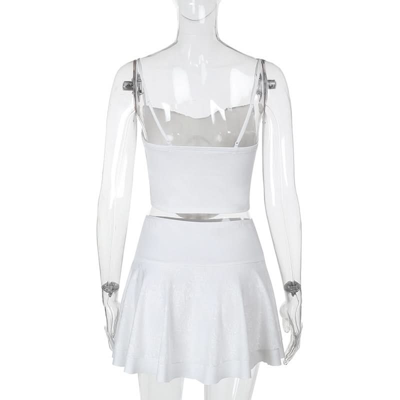 Corset lace button slit cami mini skirt set