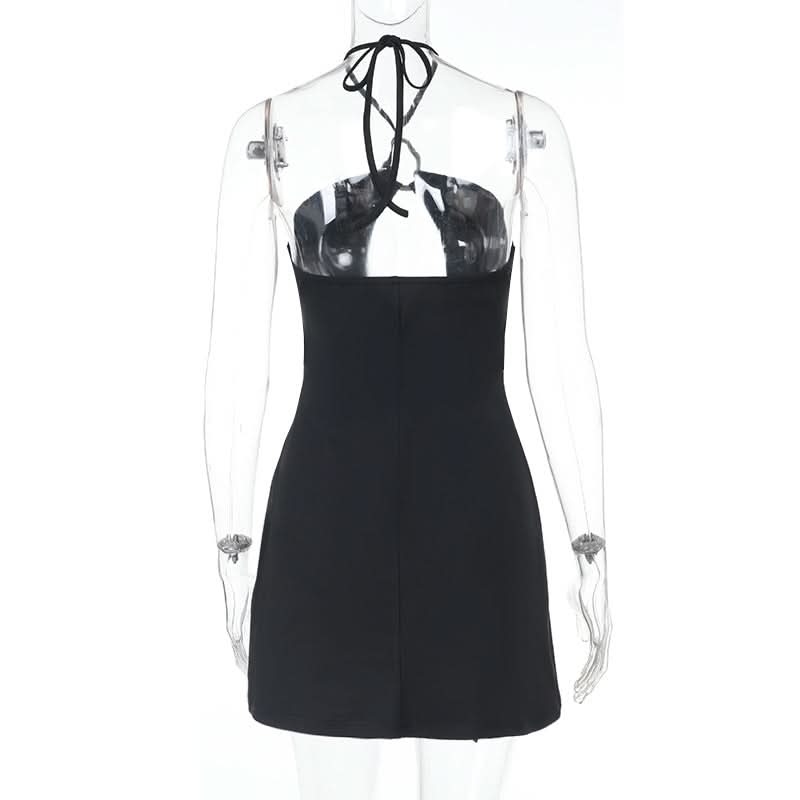 Halter metal ring hollow out cut out mini dress