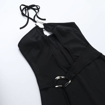 Halter metal ring hollow out cut out mini dress