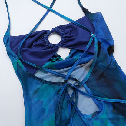 Cowl neck high slit mesh o ring contrast cami maxi dress