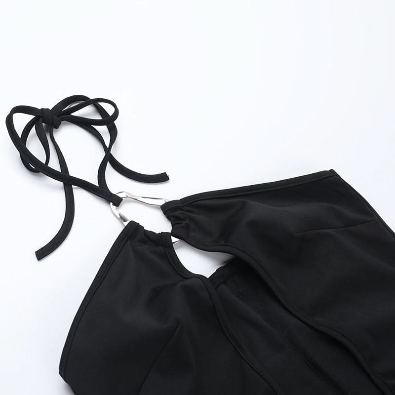 Halter metal ring hollow out cut out mini dress