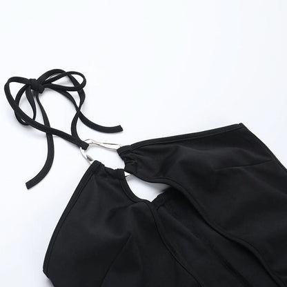 Halter metal ring hollow out cut out mini dress