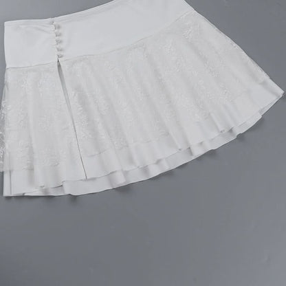 Corset lace button slit cami mini skirt set