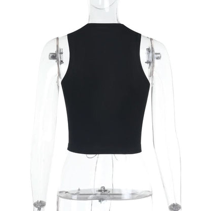 Lace up hollow out ruffle solid crop cut out top