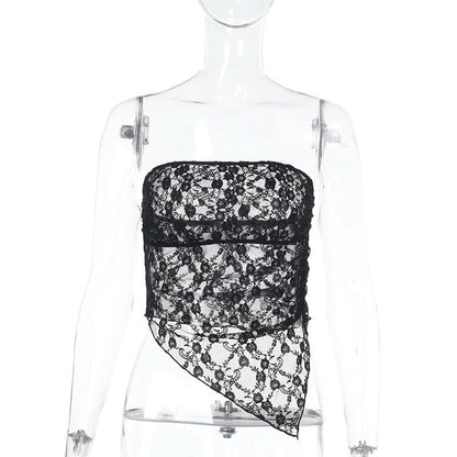 Irregular lace see through solid tube top