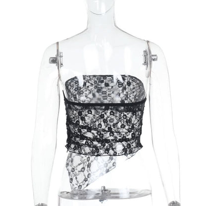 Irregular lace see through solid tube top