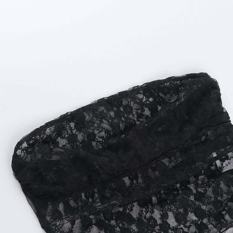 Irregular lace see through solid tube top
