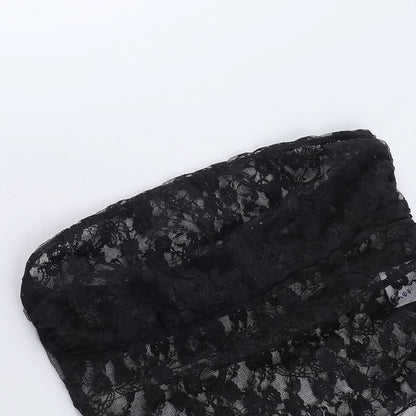 Irregular lace see through solid tube top