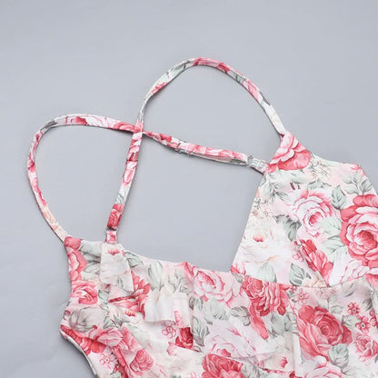 Cross back v neck slit ruffle flower print maxi dress