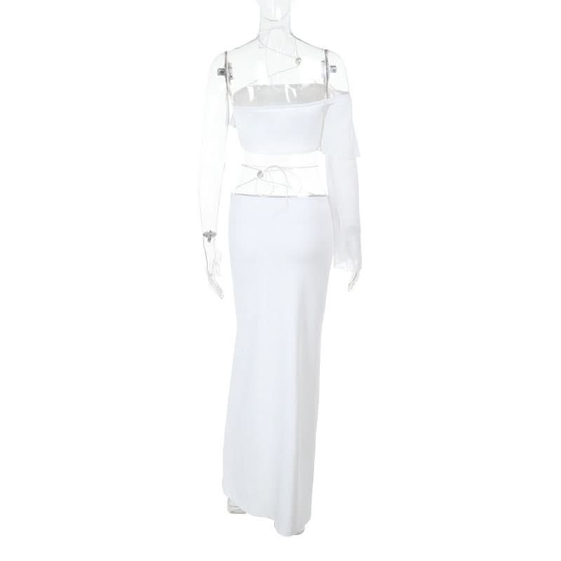 Long sleeve irregular slit halter maxi skirt set