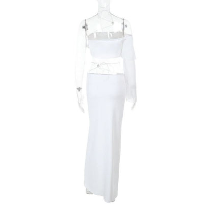 Long sleeve irregular slit halter maxi skirt set