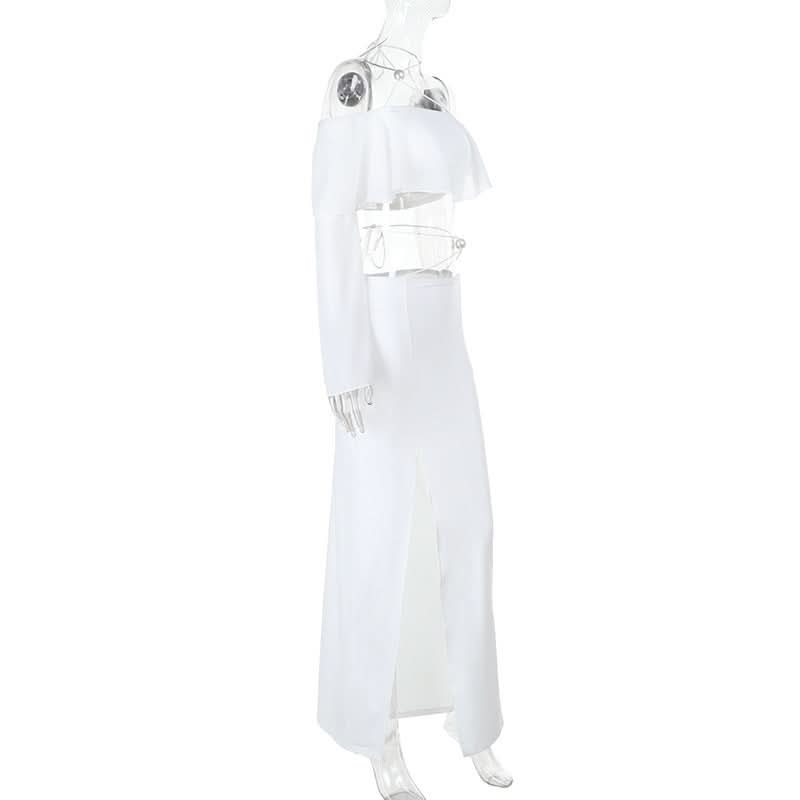 Long sleeve irregular slit halter maxi skirt set