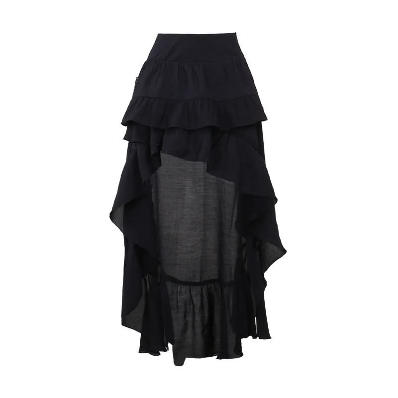 Irregular ruffle ruched solid midi skirt