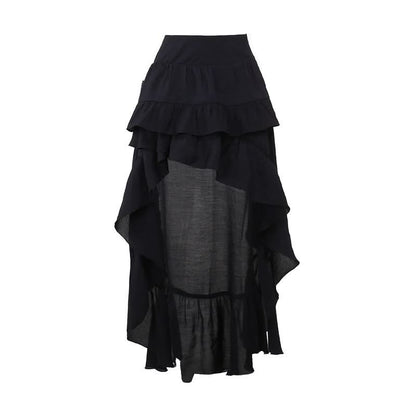 Irregular ruffle ruched solid midi skirt