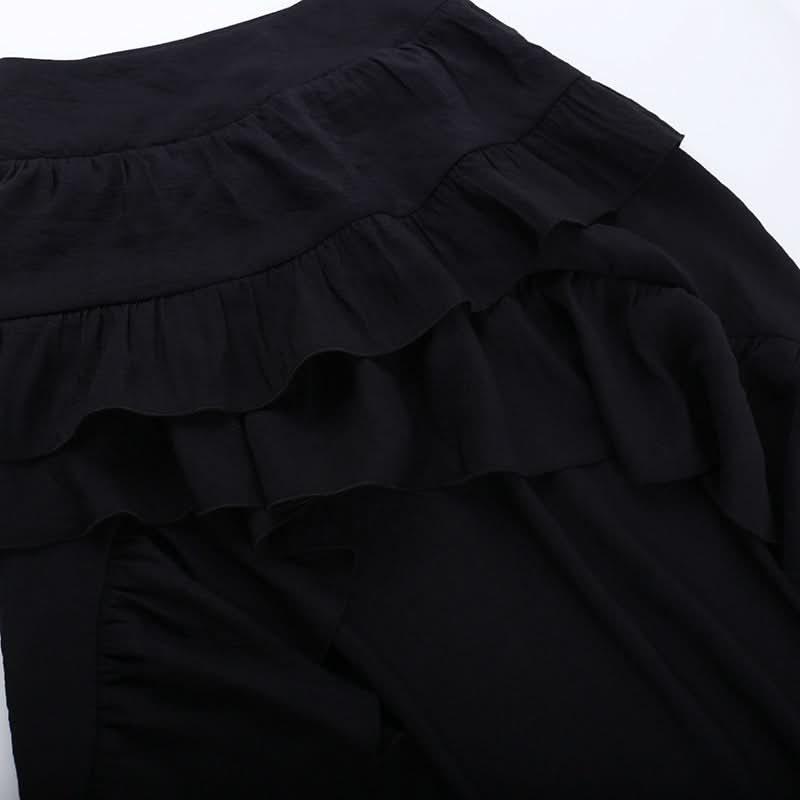 Irregular ruffle ruched solid midi skirt