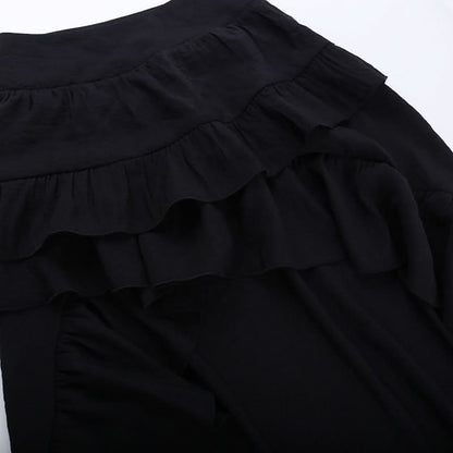 Irregular ruffle ruched solid midi skirt