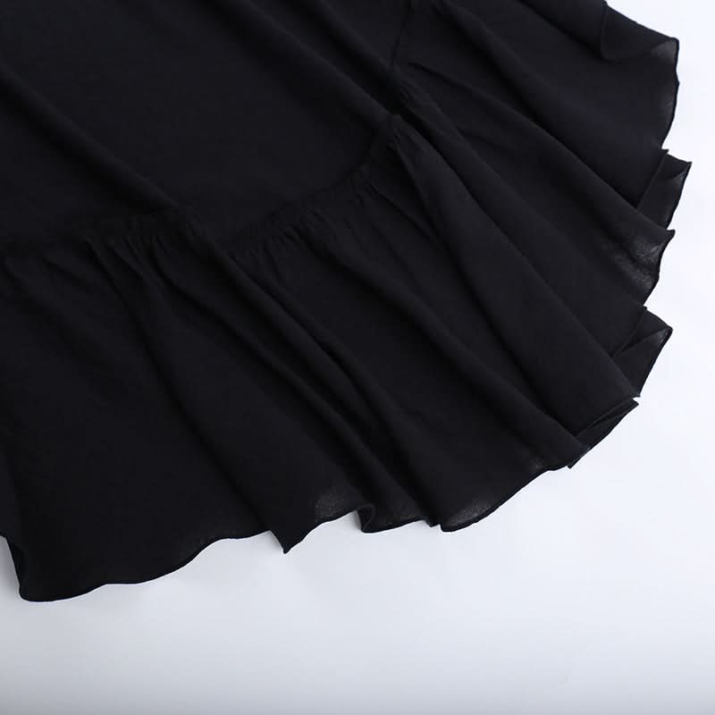 Irregular ruffle ruched solid midi skirt