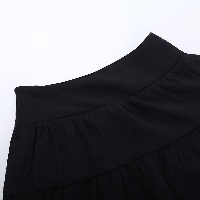 Irregular ruffle ruched solid midi skirt