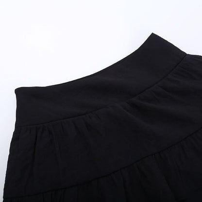 Irregular ruffle ruched solid midi skirt