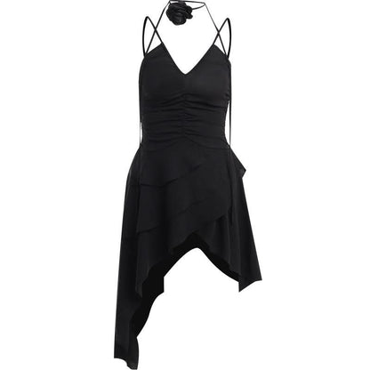 Ruched v neck irregular backless cami mini dress