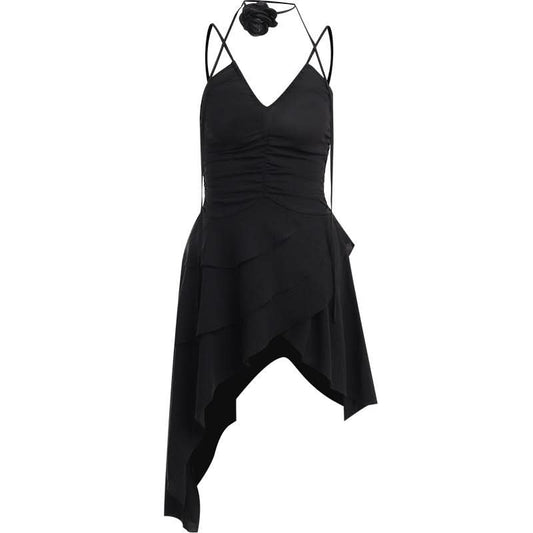 Ruched v neck irregular backless cami mini dress