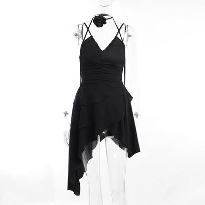 Ruched v neck irregular backless cami mini dress