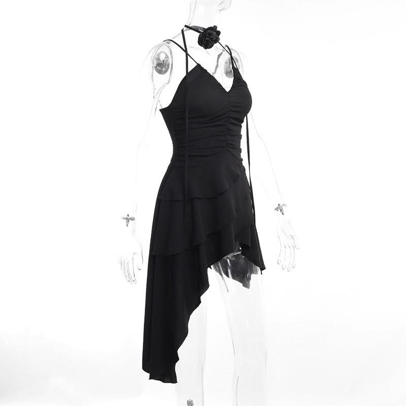 Ruched v neck irregular backless cami mini dress