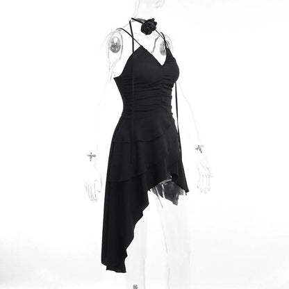 Ruched v neck irregular backless cami mini dress