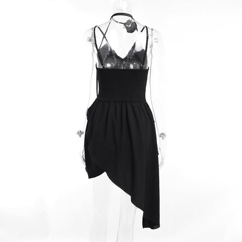 Ruched v neck irregular backless cami mini dress