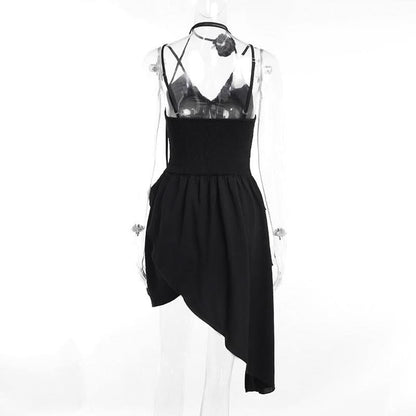 Ruched v neck irregular backless cami mini dress