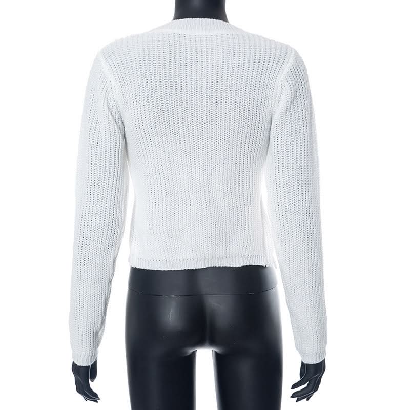 Long sleeve hollow out crewneck knitted cut out top