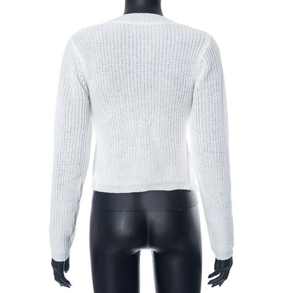 Long sleeve hollow out crewneck knitted cut out top
