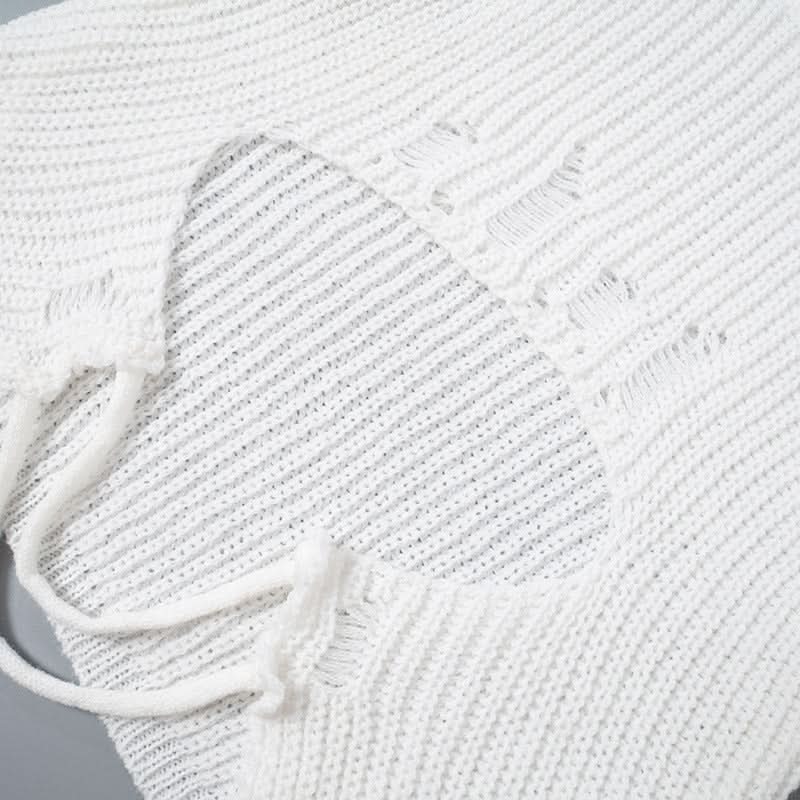 Long sleeve hollow out crewneck knitted cut out top