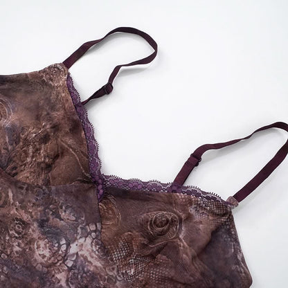 Ruffle v neck ruched print cami mini skirt set