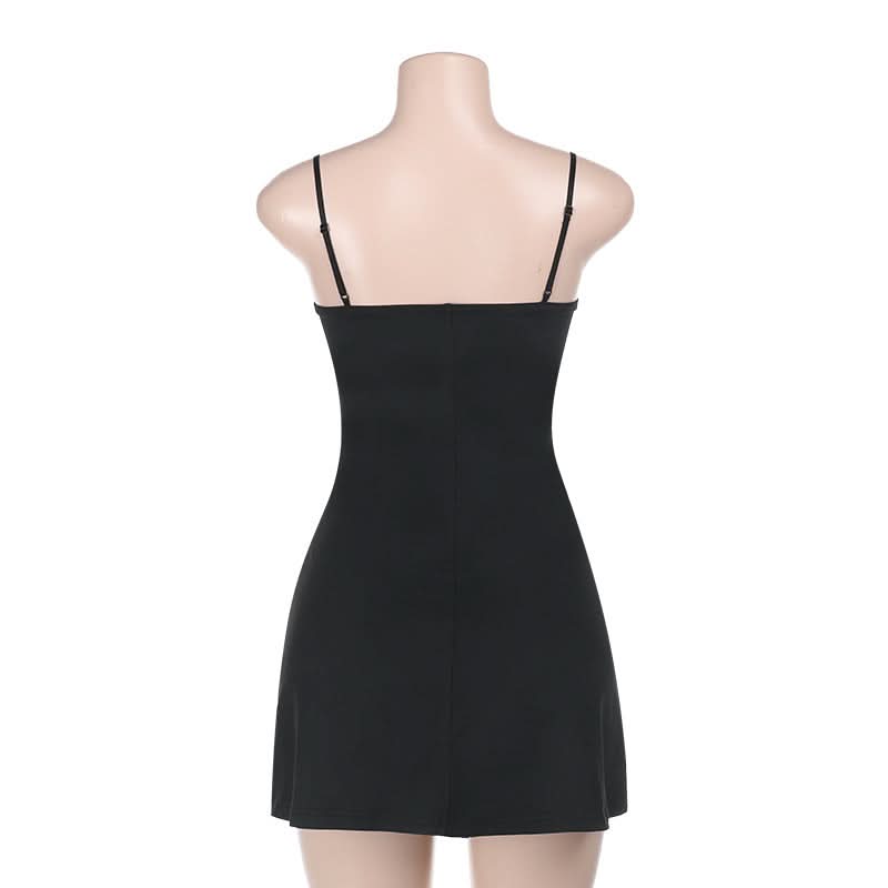 Bowknot v neck lace hem slit cami mini dress