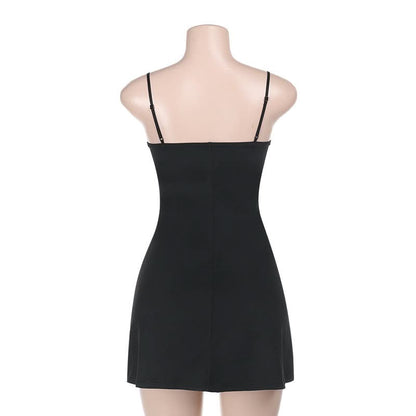 Bowknot v neck lace hem slit cami mini dress