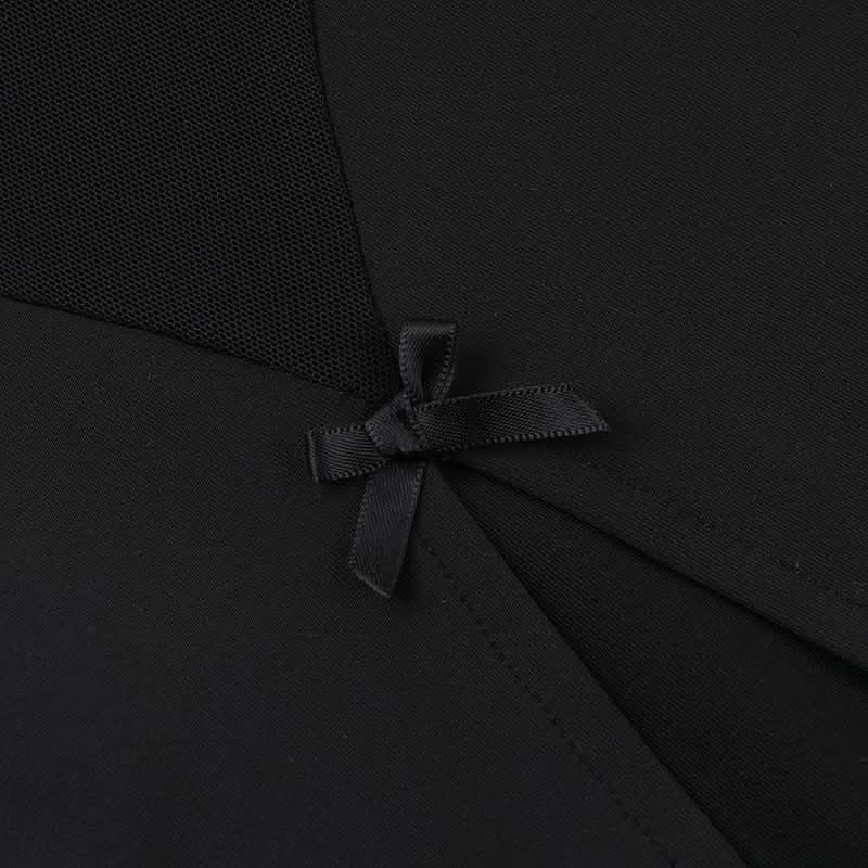 Bowknot v neck lace hem slit cami mini dress