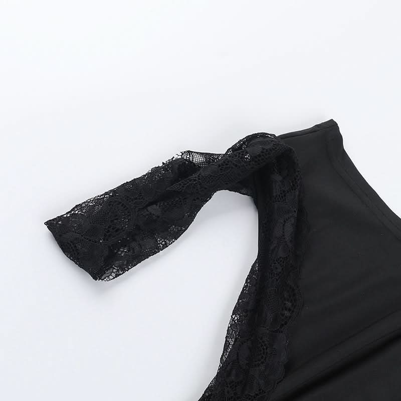 Irregular one shoulder lace solid top