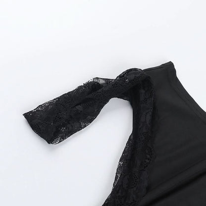 Irregular one shoulder lace solid top