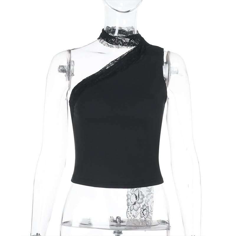 Irregular one shoulder lace solid top