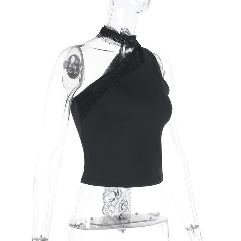 Irregular one shoulder lace solid top