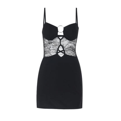 O ring hollow out lace cami cut out mini dress