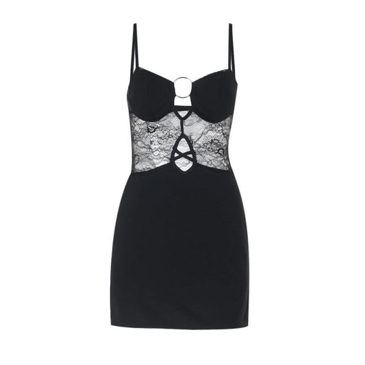 O ring hollow out lace cami cut out mini dress