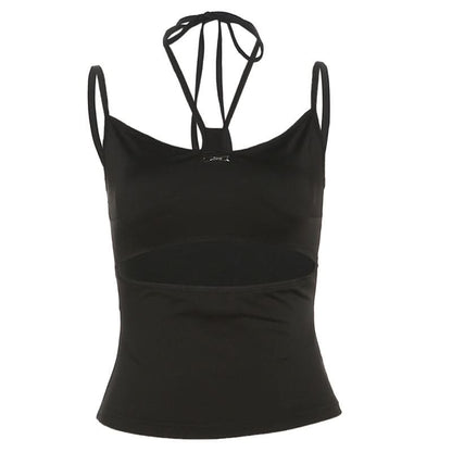 Halter metal tag hollow out cami cut out top