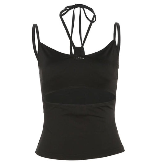 Halter metal tag hollow out cami cut out top
