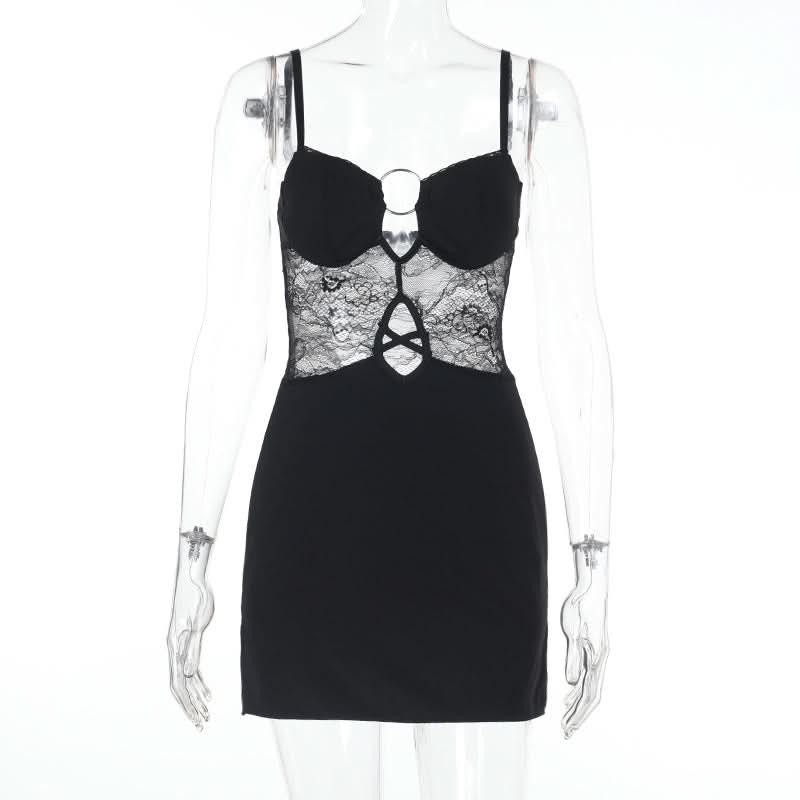 O ring hollow out lace cami cut out mini dress