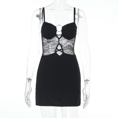 O ring hollow out lace cami cut out mini dress