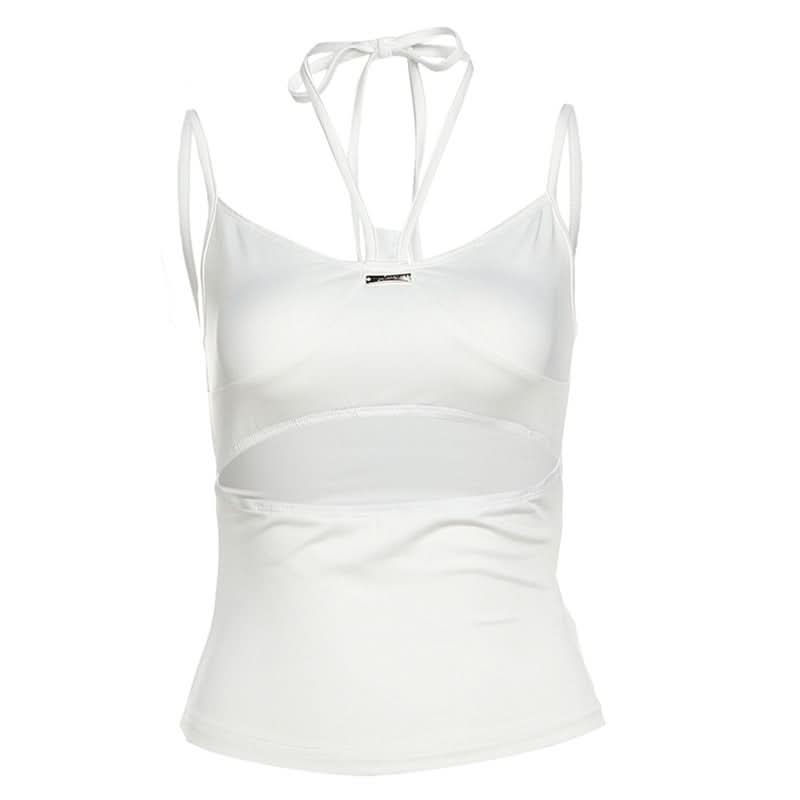 Halter metal tag hollow out cami cut out top
