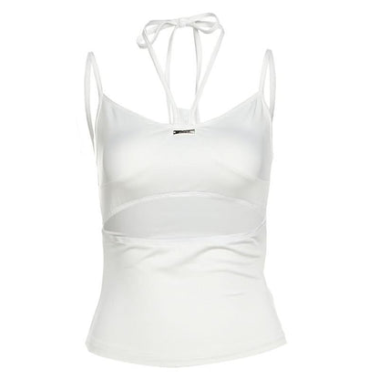 Halter metal tag hollow out cami cut out top